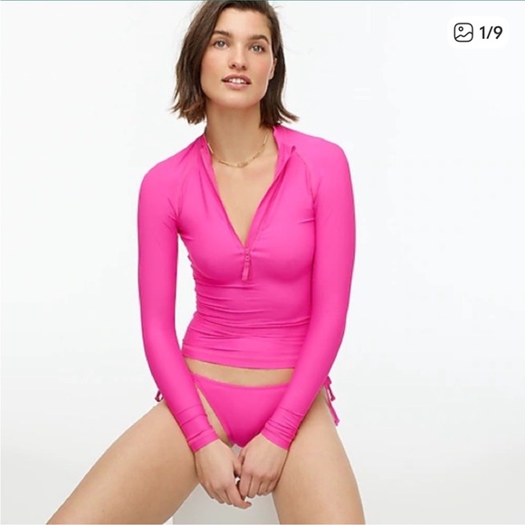 J. Crew Solid Long-sleeve Rash Guard in Neon Flamingo size Medium - Picture 1 of 12